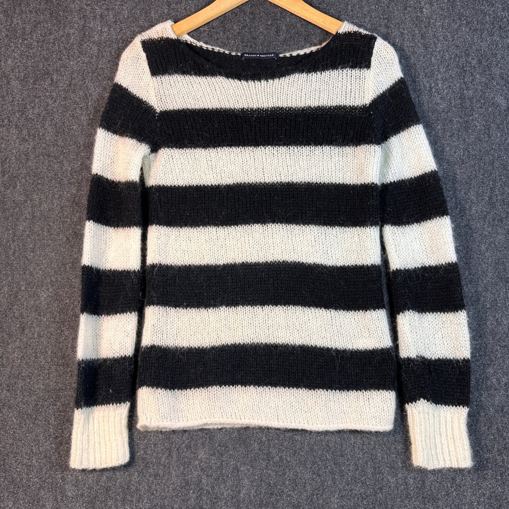 Brandy Melville Striped Mohair Wool Blend Sweater Black White Soft Luxury